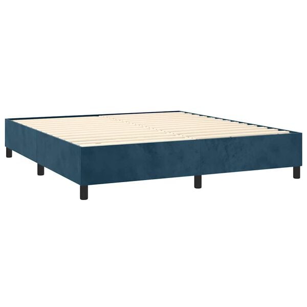 vidaXL Pat box spring cu saltea, albastru &icirc;nchis, 180x200 cm, catifea