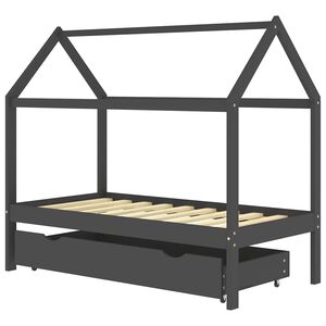 vidaXL Cadru pat copii cu sertar gri &icirc;nchis 80x160 cm lemn masiv pin