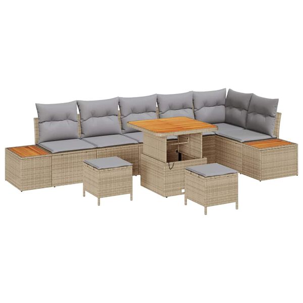 vidaXL Set de canapele pentru grădină cu pernă 9 pcs Bej Rattan poli