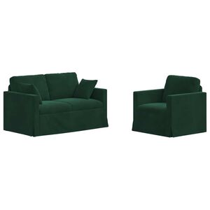 vidaXL Canapea 2 pcs Verde &icirc;nchis