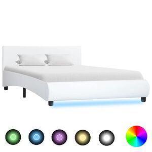 vidaXL Cadru de pat cu LED-uri, alb, 120 x 200 cm, piele ecologică