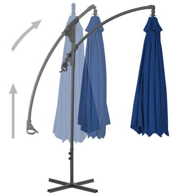 vidaXL Umbrelă suspendată cu stâlp din oțel, albastru azuriu, 300 cm