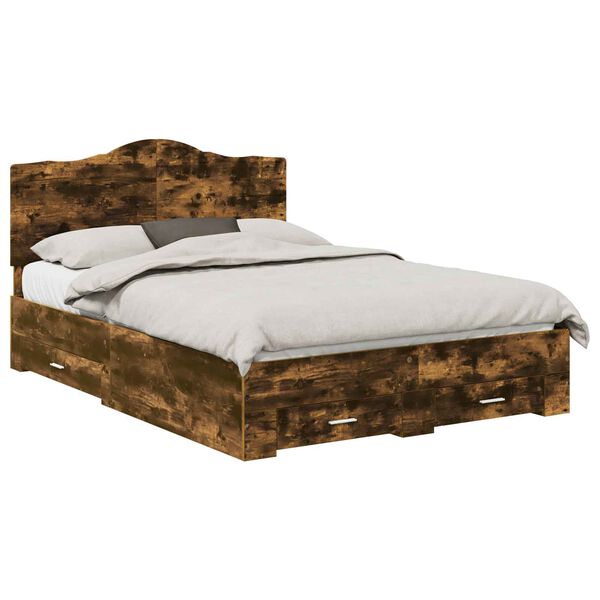 vidaXL Cadru de pat Stejar fumuriu 140 x 190 cm Lemn compozit