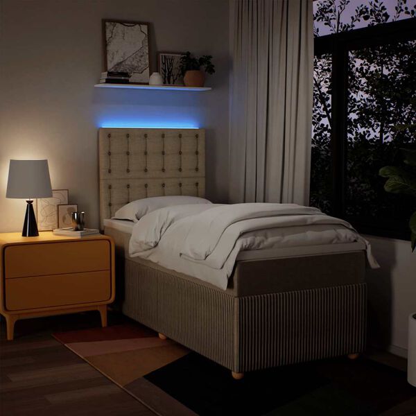 vidaXL Pat box spring cu saltea, crem, 90x200 cm, textil