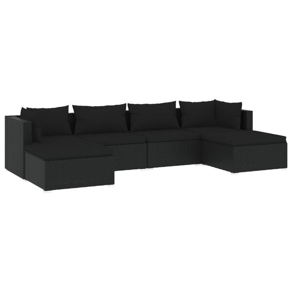 vidaXL Set mobilier de grădină cu perne, 6 piese, negru, poliratan