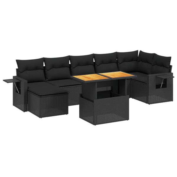 vidaXL Set mobilier de grădină cu perne, 8 piese, negru, poliratan