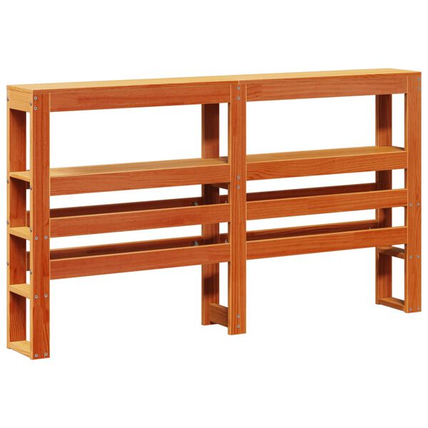 vidaXL Tăblie de pat cu rafturi, maro ceruit, 160 cm, lemn masiv pin