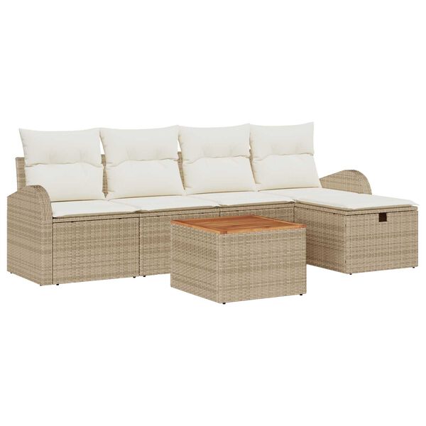 vidaXL Set de canapele pentru grădină cu pernă 6 pcs Bej Rattan poli