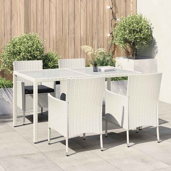 vidaXL Set mobilier de exterior cu perne, 5 piese, alb, poliratan
