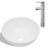 vidaXL Chiuvetă de baie cu robinet mixer, ceramică, rotund, alb