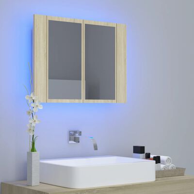 vidaXL Dulap de baie cu oglindă și LED, stejar sonoma, 60x12x45 acril