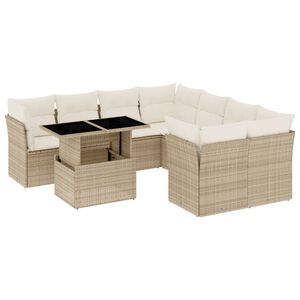 vidaXL Set canapele de grădină, 9 piese, cu perne, bej, poliratan