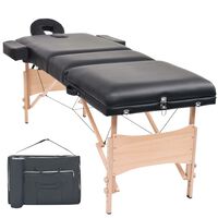 vidaXL Masă de masaj pliabilă cu 3 zone, 10 cm grosime, negru