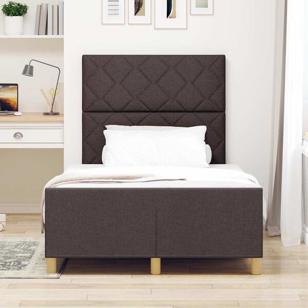 vidaXL Cadru de pat cu headboard Maro &icirc;nchis 120 x 190 cm țesătură