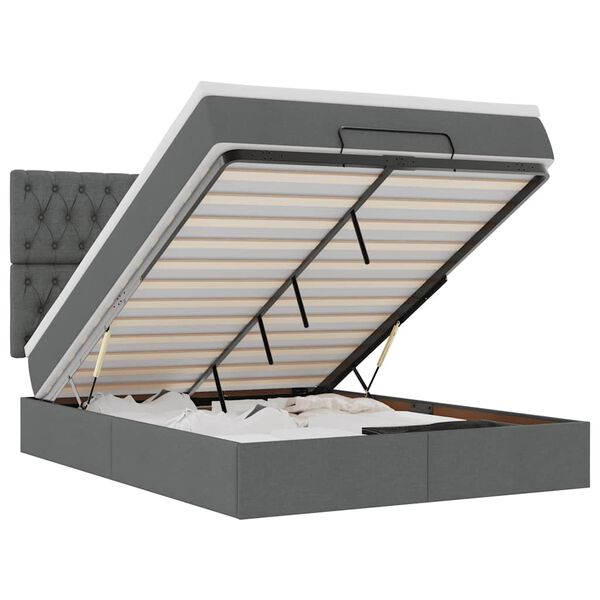 vidaXL Cadru pat otoman cu saltea țesătură gri &icirc;nchis 140x190cm