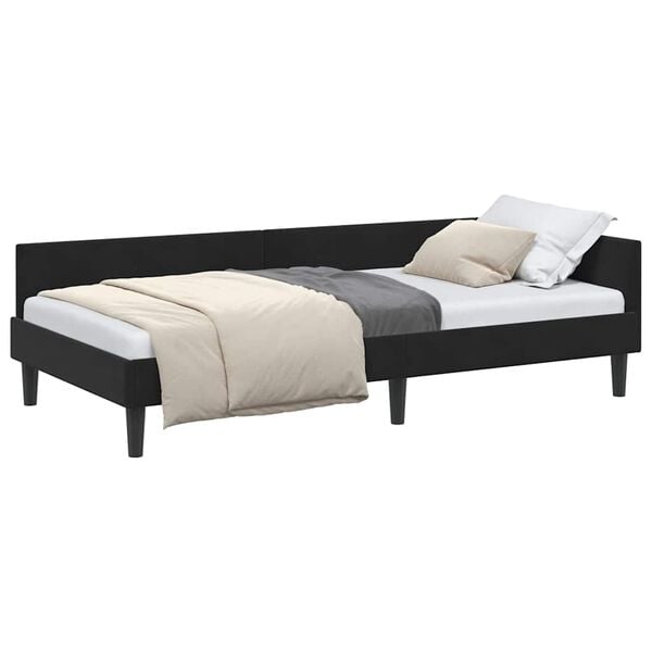 vidaXL Cadru de pat colțar cu headboard Negru 80 cm x 200 cm Catifea