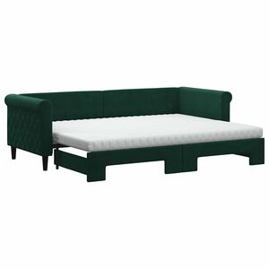 vidaXL Pat de zi cu extensie și saltele verde &icirc;nchis 80x200 cm catifea