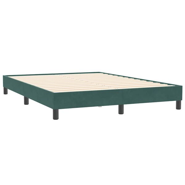 vidaXL Pat box spring cu saltea, verde &icirc;nchis, 160x210 cm, catifea