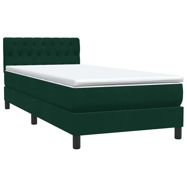 vidaXL Pat box spring cu saltea, verde &icirc;nchis, 90x210 cm, catifea
