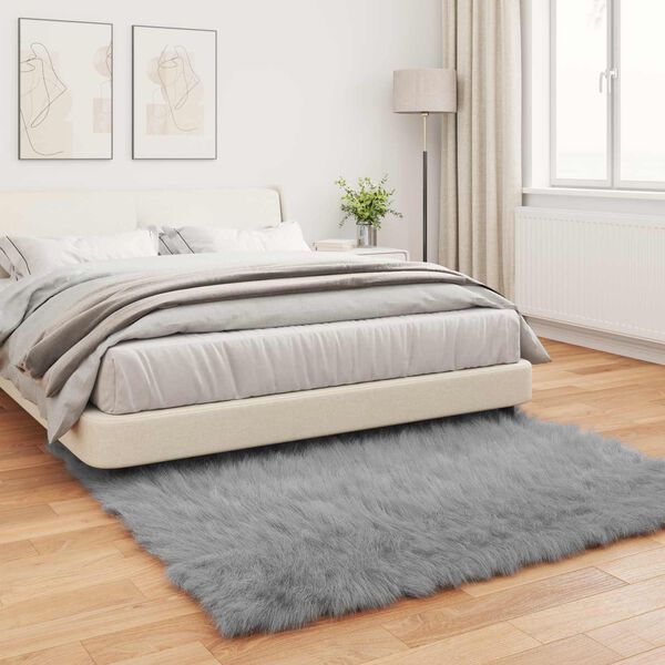 vidaXL Covor din L&acirc;nă Faux Tafalla Gri 120 x 120 cm Poliester