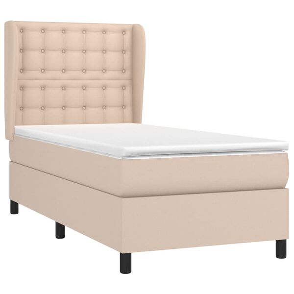 vidaXL Pat box spring cu saltea, cappuccino, 100x200cm piele ecologică