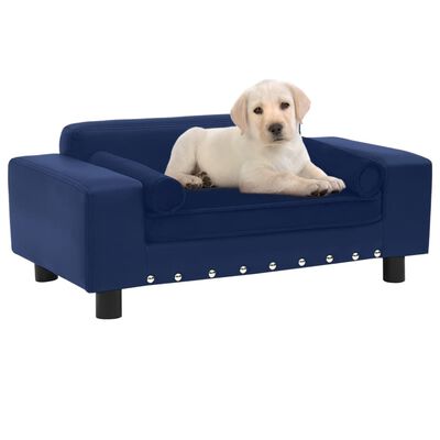 vidaXL Canapea câini, albastru, 81x43x31cm, pluș & piele ecologică
