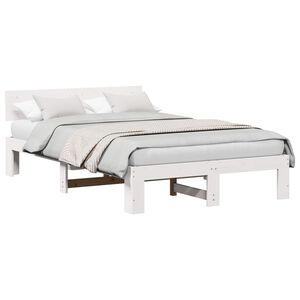 vidaXL Cadru de pat cu headboard Alb 120 x 200 cm Lemn de pin masiv
