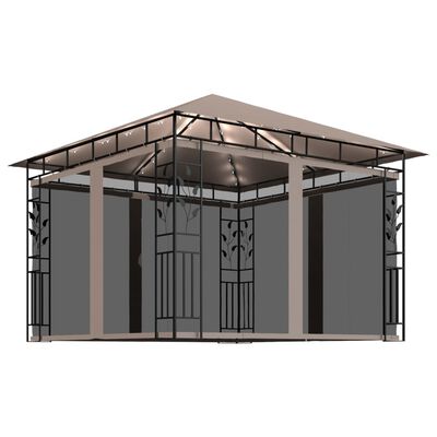 vidaXL Pavilion cu plasă anti-țânțari&lumini LED,gri taupe, 3x3x2,73 m