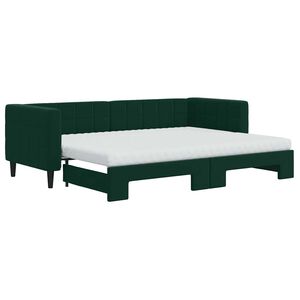 vidaXL Pat de zi cu extensie și saltele verde &icirc;nchis 80x200 cm catifea