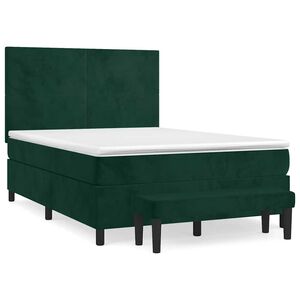 vidaXL Pat box spring cu saltea, verde &icirc;nchis, 140x190 cm, catifea