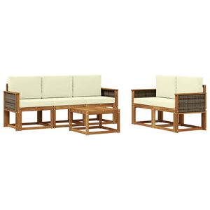 vidaXL Set de canapele de exterior cu pernă 6 pcs Natural și Crem