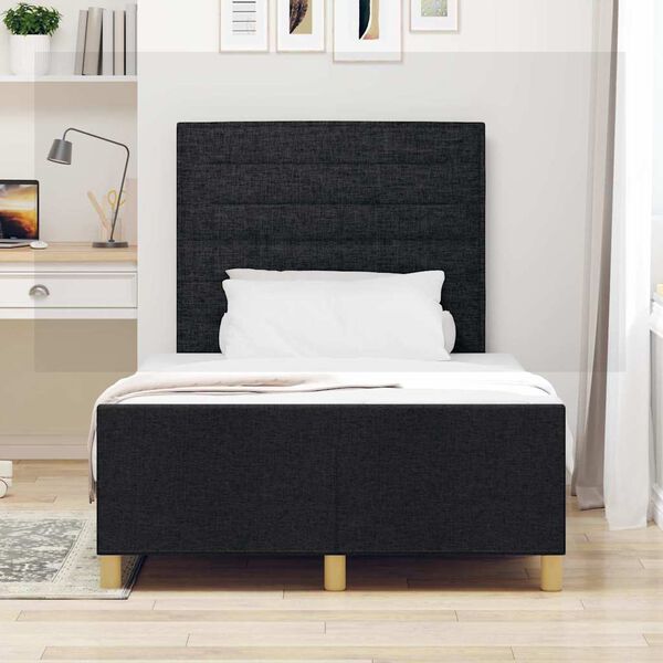 vidaXL Cadru de pat cu headboard Negru 120 x 190 cm țesătură