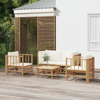 vidaXL Set mobilier de grădină cu perne alb crem, 2 piese, bambus