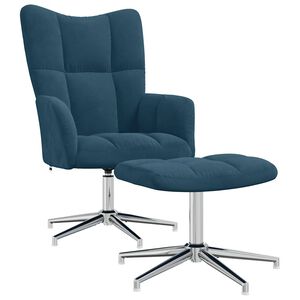vidaXL Scaun de relaxare cu taburet, albastru, catifea
