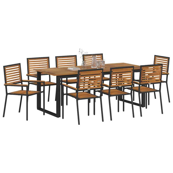 vidaXL Set de masă pentru grădină 9 pcs Negru Lemn Solid de Acacia