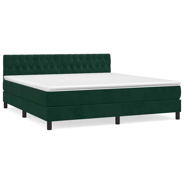 vidaXL Pat box spring cu saltea, verde &icirc;nchis, 180x200 cm, catifea