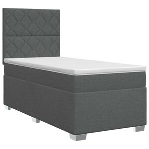 vidaXL Pat boxspring cu saltea cu headboard Gri &icirc;nchis Unic Țesătură
