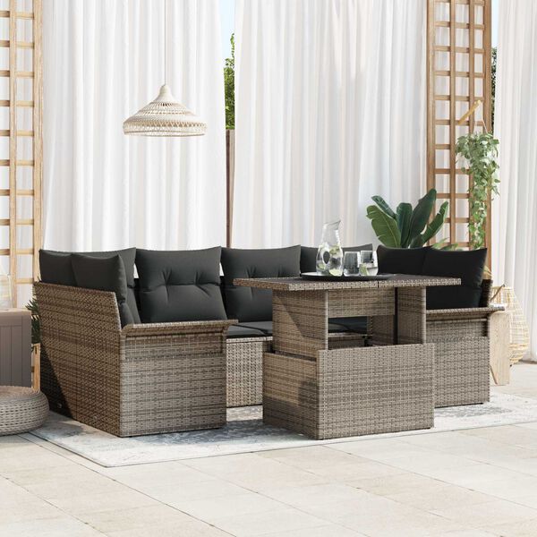 vidaXL Set de canapele pentru grădină cu pernă 7 pcs Gri Poli Rattan