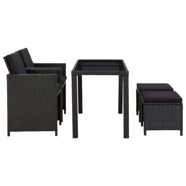 vidaXL Set mobilier de exterior cu perne, 5 piese, negru, poliratan