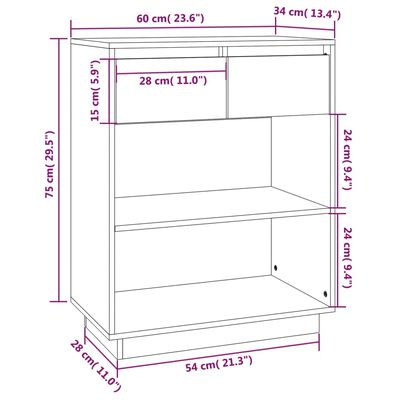 vidaXL Dulap consolă, gri, 60x34x75 cm, lemn masiv de pin