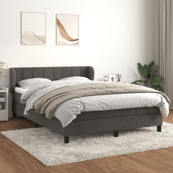 vidaXL Pat box spring cu saltea, gri &icirc;nchis, 140x190 cm, catifea