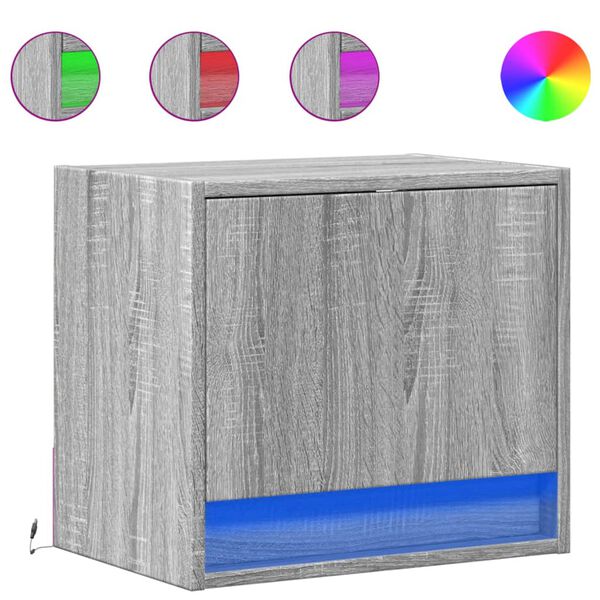 vidaXL Noptiere montate pe perete cu lumini LED, 2 buc., sonoma gri