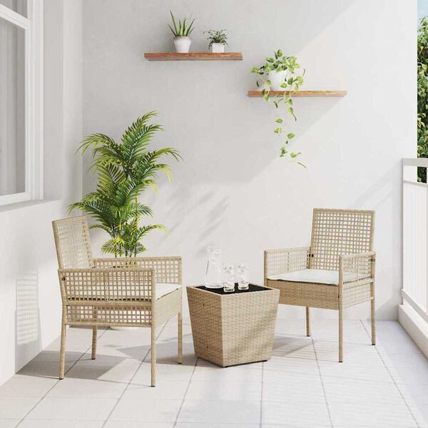 vidaXL Set Bistro de Grădină 3 pcs Bej Rattan poli