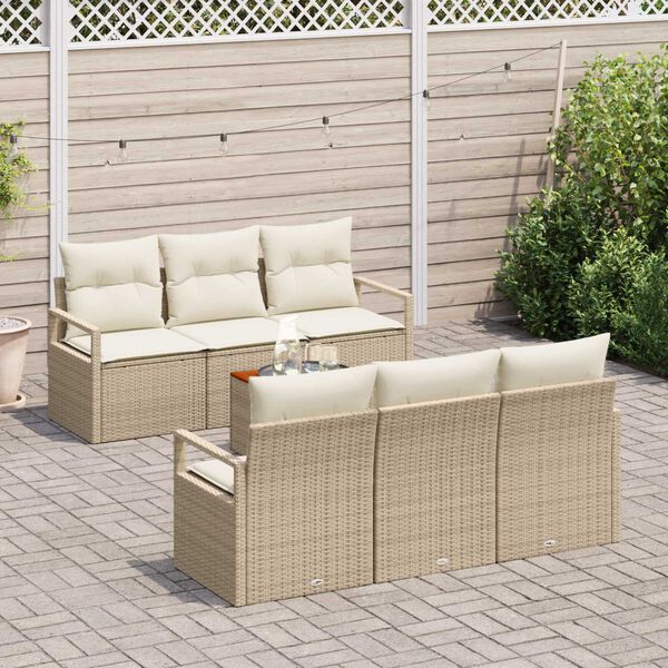 vidaXL Set de canapele pentru grădină cu pernă 7 pcs Bej Rattan poli
