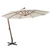 vidaXL Umbrelă de soare suspendată cu st&acirc;lp de lemn, 350 cm, alb