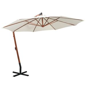 vidaXL Umbrelă de soare suspendată cu st&acirc;lp de lemn, 350 cm, alb