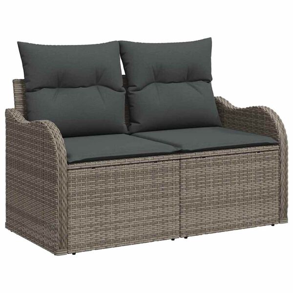 vidaXL Set de canapele pentru grădină cu pernă 9 pcs Gri Rattan poli