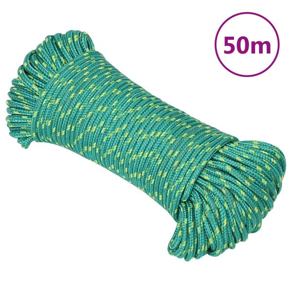 vidaXL Fr&acirc;nghie de barcă, verde, 5 mm, 50 m, polipropilenă