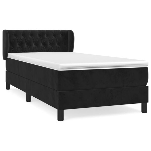 vidaXL Pat box spring cu saltea, negru, 90x190 cm, catifea