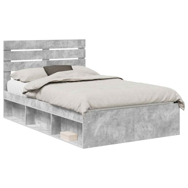 vidaXL Cadru de pat cu headboard Beton 120 x 200 cm Lemn de pin masiv